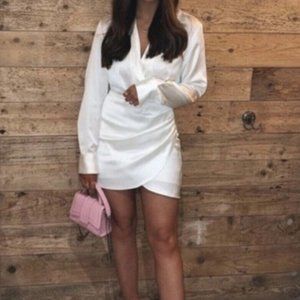 Zara Satin Effect Mini Dress White Long Sleeve Bridal Oyster Size